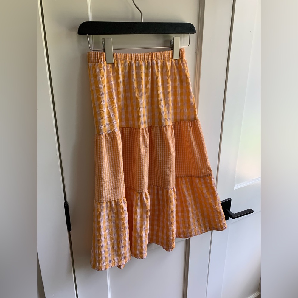 Forever 21 Kids Flowy Orange Gingham Skirt